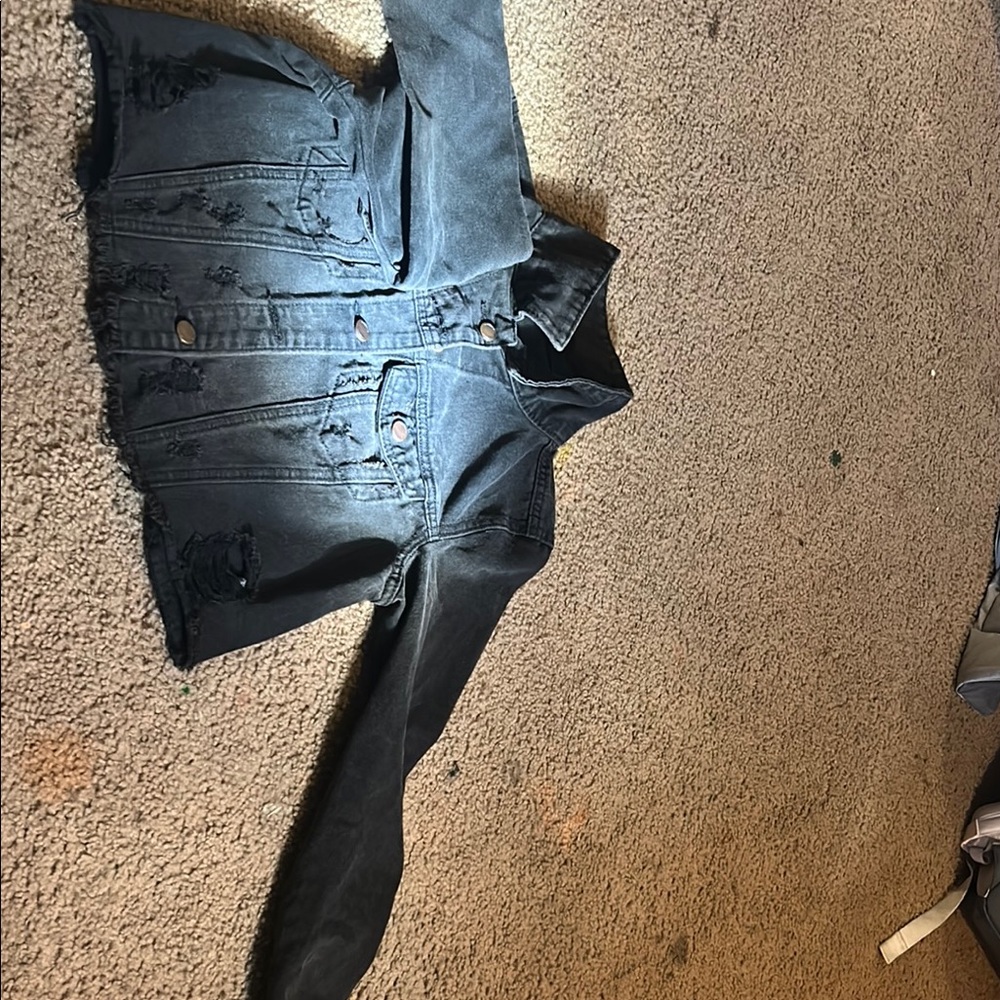 Distressed Black Denim Jacket